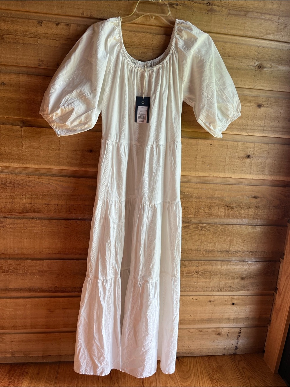 NWT UNIVERSAL THREAD White Puff-Sleeve Tiered Maxi Dress w Floral Embroidery